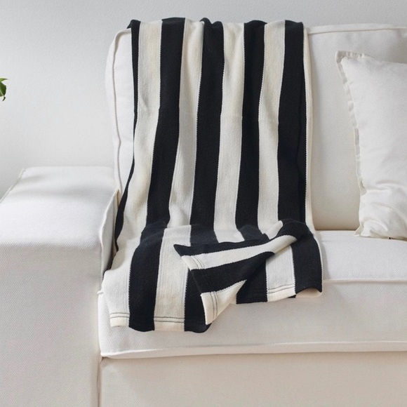 IKEA Bedding Ikea Eivor Black And White Knit Striped Throw Blanket